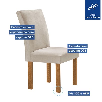 Mesa de Jantar 4 Lugares Kyra/Canela com Vidro Cinamomo/Off White/Suede Bege - Cel Móveis