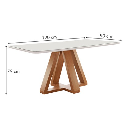Mesa de Jantar 4 Lugares Kyra/Canela com Vidro Cinamomo/Off White/Suede Cinza - Cel Móveis