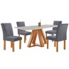 Mesa de Jantar 4 Lugares Kyra/Canela com Vidro Cinamomo/Off White/Suede Cinza - Cel Móveis