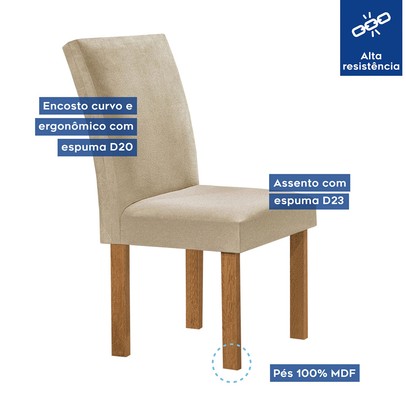 Mesa de Jantar 4 Lugares Kyra/Canela com Vidro Cinamomo/Off White/Suede Cru - Cel Móveis