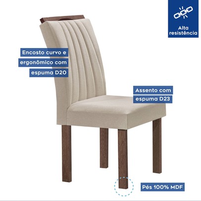 Mesa de Jantar 6 Lugares Kyra/Arizona com Vidro Chocolate/Off White/Suede Bege - Cel Móveis