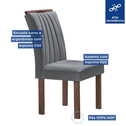 Mesa de Jantar 6 Lugares Kyra/Arizona com Vidro Chocolate/Off White/Suede Cinza - Cel Móveis