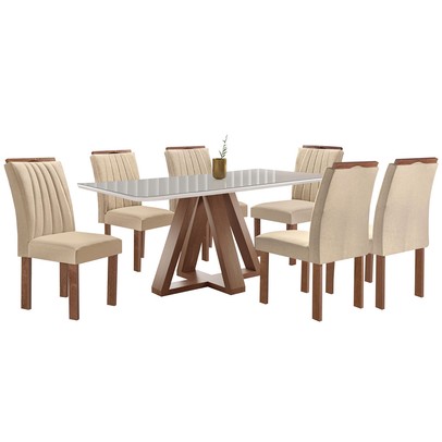 Mesa de Jantar 6 Lugares Kyra/Arizona com Vidro Chocolate/Off White/Suede Cru - Cel Móveis