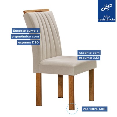 Mesa de Jantar 6 Lugares Kyra/Arizona com Vidro Cinamomo/Off White/Suede Bege - Cel Móveis