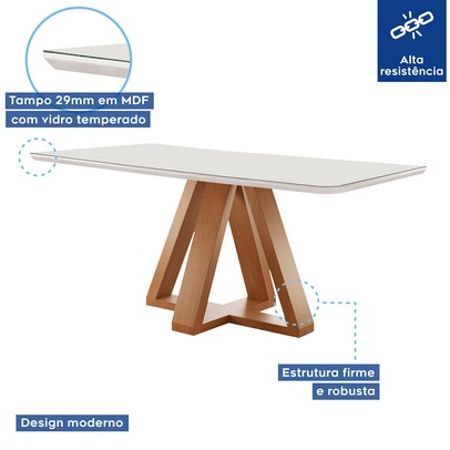 Mesa de Jantar 6 Lugares Kyra/Arizona com Vidro Cinamomo/Off White/Suede Cinza - Cel Móveis