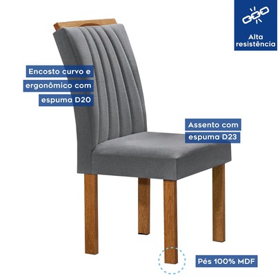 Mesa de Jantar 6 Lugares Kyra/Arizona com Vidro Cinamomo/Off White/Suede Cinza - Cel Móveis