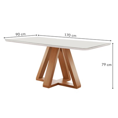 Mesa de Jantar 6 Lugares Kyra/Arizona com Vidro Cinamomo/Off White/Suede Cru - Cel Móveis