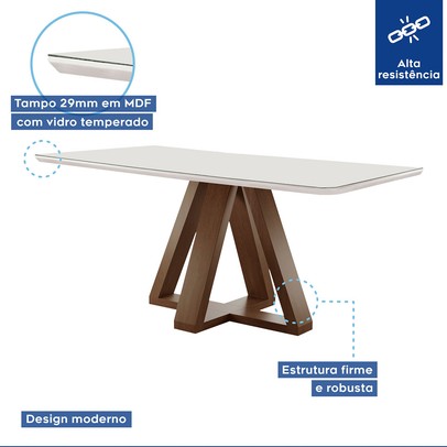 Mesa de Jantar 6 Lugares Kyra/Arthus com Vidro Chocolate/Off White/Suede Bege - Cel Móveis