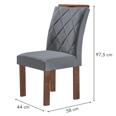 Mesa de Jantar 6 Lugares Kyra/Arthus com Vidro Chocolate/Off White/Suede Cinza - Cel Móveis