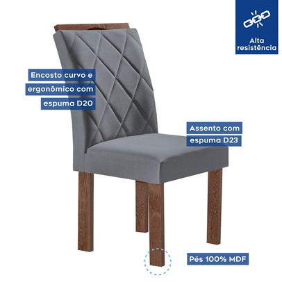 Mesa de Jantar 6 Lugares Kyra/Arthus com Vidro Chocolate/Off White/Suede Cinza - Cel Móveis