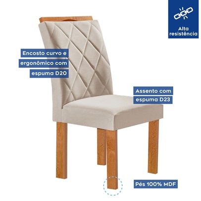 Mesa de Jantar 6 Lugares Kyra/Arthus com Vidro Cinamomo/Off White/Suede Bege - Cel Móveis