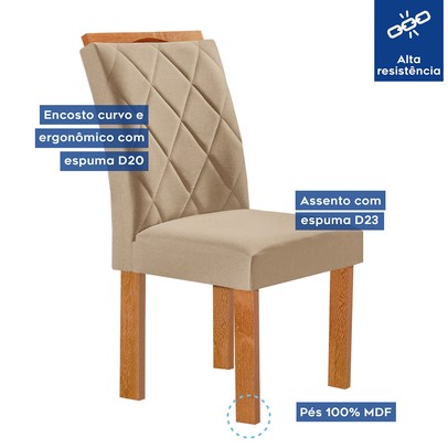 Mesa de Jantar 6 Lugares Kyra/Arthus com Vidro Cinamomo/Off White/Suede Cru - Cel Móveis