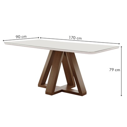 Mesa de Jantar 6 Lugares Kyra/Canela com Vidro Chocolate/Off White/Suede Bege - Cel Móveis