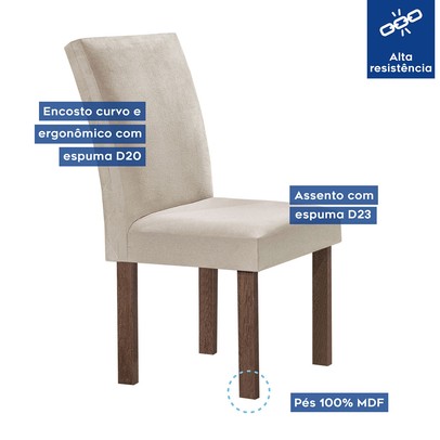 Mesa de Jantar 6 Lugares Kyra/Canela com Vidro Chocolate/Off White/Suede Bege - Cel Móveis