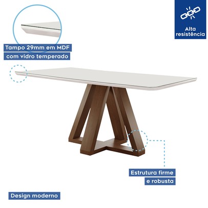 Mesa de Jantar 6 Lugares Kyra/Canela com Vidro Chocolate/Off White/Suede Bege - Cel Móveis