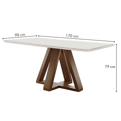Mesa de Jantar 6 Lugares Kyra/Canela com Vidro Chocolate/Off White/Suede Cinza - Cel Móveis