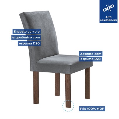 Mesa de Jantar 6 Lugares Kyra/Canela com Vidro Chocolate/Off White/Suede Cinza - Cel Móveis