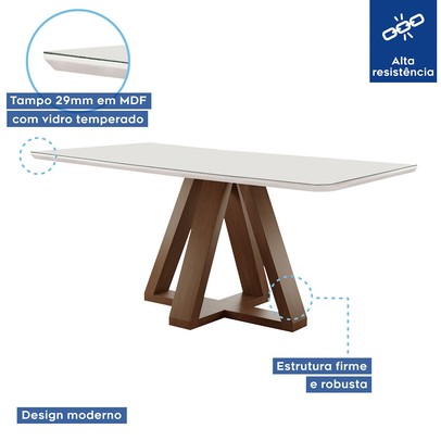 Mesa de Jantar 6 Lugares Kyra/Canela com Vidro Chocolate/Off White/Suede Cinza - Cel Móveis