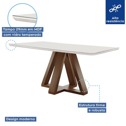 Mesa de Jantar 6 Lugares Kyra/Canela com Vidro Chocolate/Off White/Suede Cru - Cel Móveis