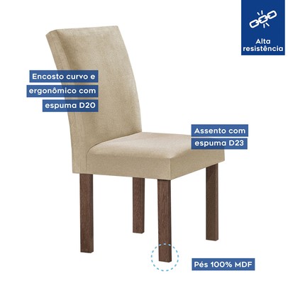 Mesa de Jantar 6 Lugares Kyra/Canela com Vidro Chocolate/Off White/Suede Cru - Cel Móveis