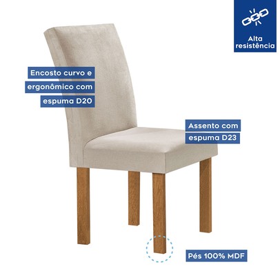 Mesa de Jantar 6 Lugares Kyra/Canela com Vidro Cinamomo/Off White/Suede Bege - Cel Móveis