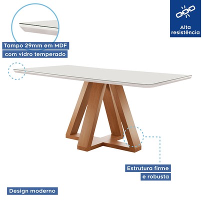 Mesa de Jantar 6 Lugares Kyra/Canela com Vidro Cinamomo/Off White/Suede Cinza - Cel Móveis