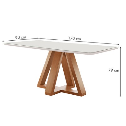 Mesa de Jantar 6 Lugares Kyra/Canela com Vidro Cinamomo/Off White/Suede Cinza - Cel Móveis