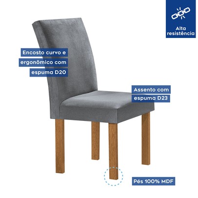 Mesa de Jantar 6 Lugares Kyra/Canela com Vidro Cinamomo/Off White/Suede Cinza - Cel Móveis