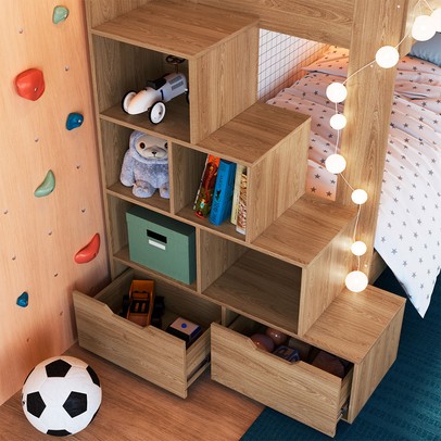 Beliche Infantil 2 Gavetas com Escada Aveiro Oak - Completa Móveis