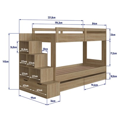 Beliche 4 Gavetas com Escada Aveiro Oak - Completa Móveis