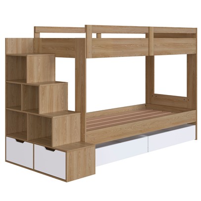 Beliche 4 Gavetas com Escada Aveiro Oak/Branco - Completa Móveis