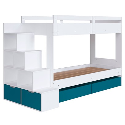 Beliche 4 Gavetas com Escada Branco/Azul Secreto - Completa Móveis