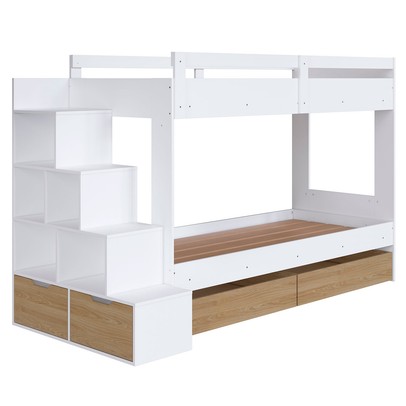 Beliche 4 Gavetas com Escada Branco/Aveiro Oak - Completa Móveis