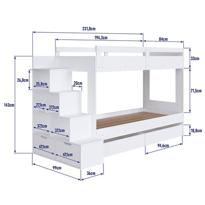 Beliche 4 Gavetas com Escada Branco - Completa Móveis