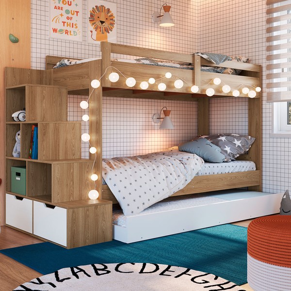 Treliche 2 Gavetas Aveiro Oak/Branco - Completa Móveis