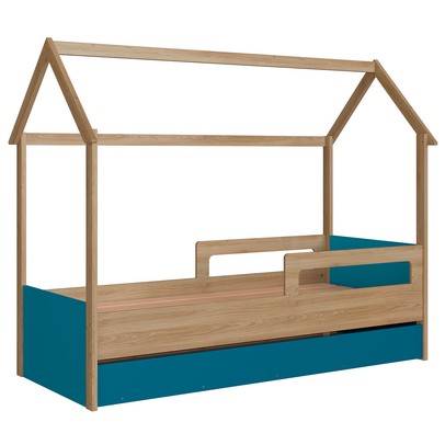 Cama Infantil Bicama Aveiro Oak/Azul Secreto - Completa Móveis