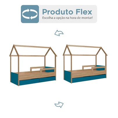 Cama Infantil Montessoriana 2 Gavetas Aveiro Oak/Azul Secreto - Completa Móveis