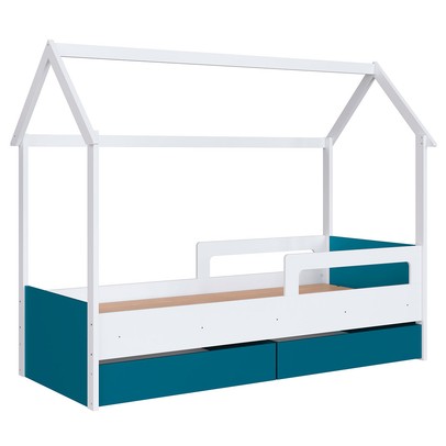 Cama Infantil Montessoriana 2 Gavetas Branco/Azul Secreto - Completa Móveis