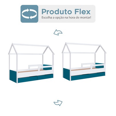 Cama Infantil Montessoriana 2 Gavetas Branco/Azul Secreto - Completa Móveis