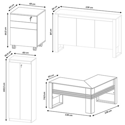 Conjunto Home Office 4 Peças 1 Mesa, 1 Gaveteiro e 2 Armários para Escritório Stanford 3 Marrom - Pnr Móveis