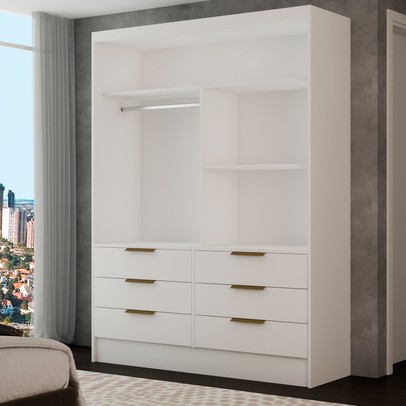 Guarda-Roupa Solteiro Taylor 2 Portas de Correr 6 Gavetas com Espelho Branco - Panorama Móveis