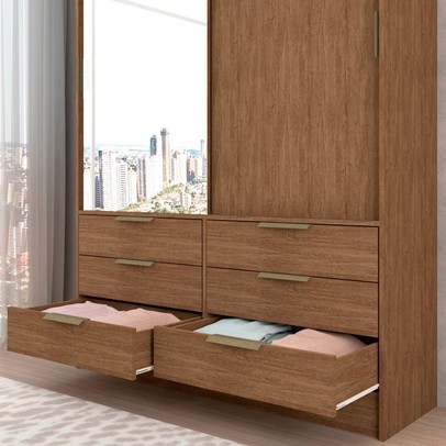 Guarda-Roupa Solteiro Taylor 2 Portas de Correr 6 Gavetas com Espelho Marrom - Panorama Móveis