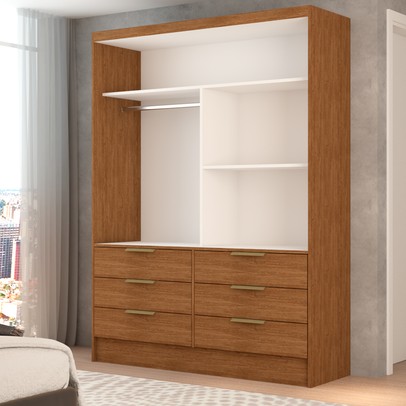 Guarda-Roupa Solteiro Taylor 2 Portas de Correr 6 Gavetas com Espelho Marrom - Panorama Móveis