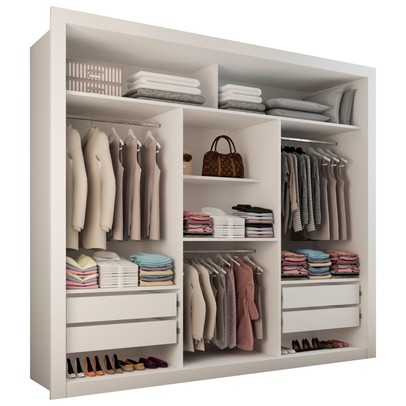 Guarda-Roupa Casal Luiza 3 Portas de Correr 4 Gavetas Espelhado Branco - Panorama Móveis