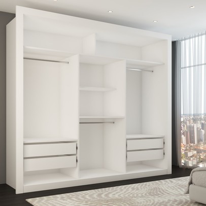 Guarda-Roupa Casal Luiza 3 Portas de Correr 4 Gavetas Espelhado Branco - Panorama Móveis