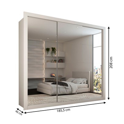 Guarda-Roupa Casal Luiza 3 Portas de Correr 4 Gavetas Espelhado Branco - Panorama Móveis