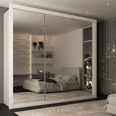 Guarda-Roupa Casal Luiza 3 Portas de Correr 4 Gavetas Espelhado Branco - Panorama Móveis