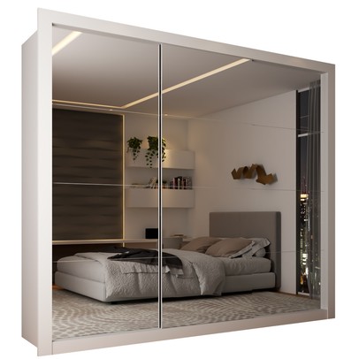 Guarda-Roupa Casal Olivia 3 Portas de Correr 4 Gavetas Espelhado Branco - Panorama Móveis