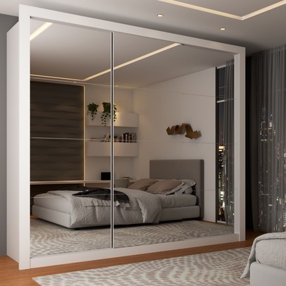 Guarda-Roupa Casal Olivia 3 Portas de Correr 4 Gavetas Espelhado Branco - Panorama Móveis