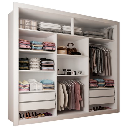 Guarda-Roupa Casal Olivia 3 Portas de Correr 4 Gavetas Espelhado Branco - Panorama Móveis